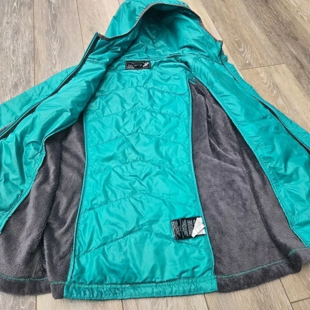 Orage lightweight puffer jacket fleece sides size womens large teal gray hooded
